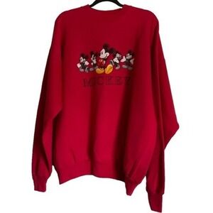 Disney Store Mickey Mouse Red Embroidered Vintage Crewneck Sweatshirt XL‎ 90s